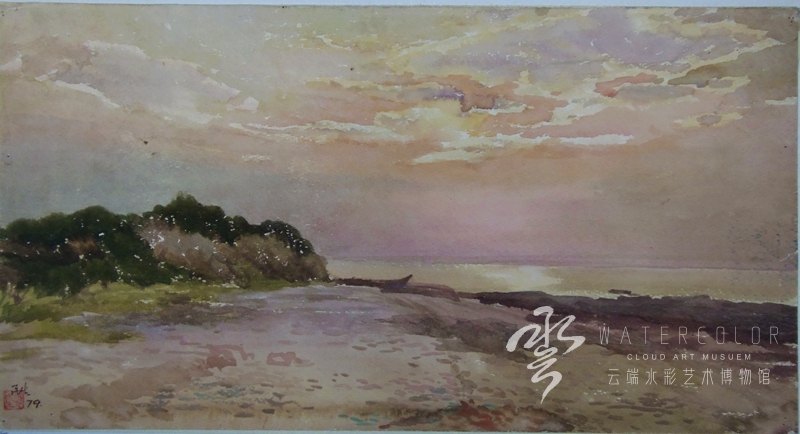 赵民生 《湖岛的晚霞》 52*28cm 1979年